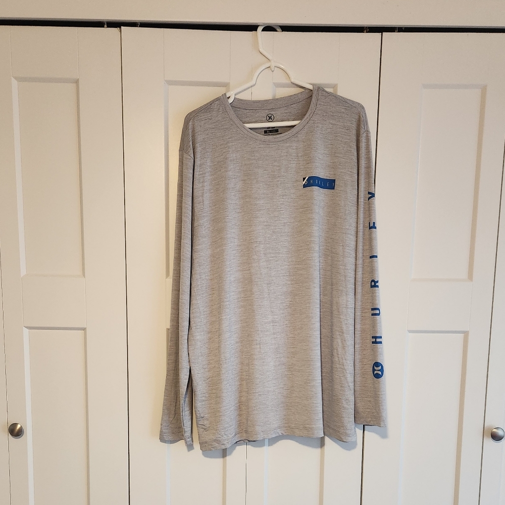 Hurley Gray Long Sleeve Tee with Blue Logo XL